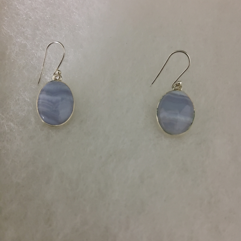 Himalayan Gems, Sterling Silver, Blue Lace Agate Earrings